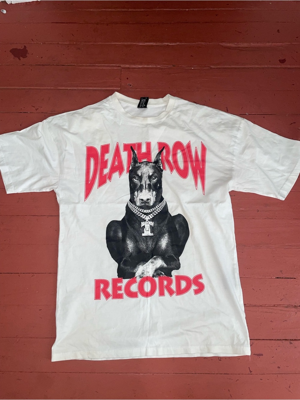 Death Row Records White Graphic Tee with Pink Logo